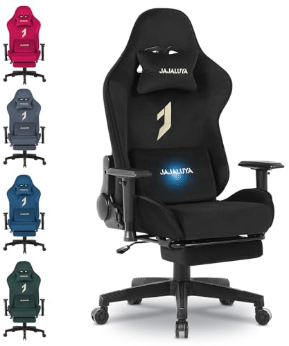 JAJALUYA Ergonomic Gaming Chair with Footrest & Massage, Reclining Racing Chair with Adjustable Headrest and Lumbar Support, High-Back Computer Chair for Adults, Office & PC Gaming (Black)