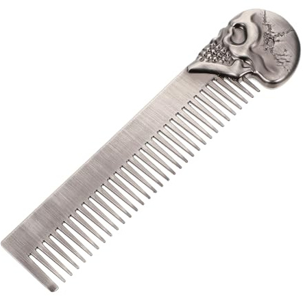 DECOMELODY Peigne à Barbe en Alliage de Zinc, Peigne de Poche à Motif Crâne, Léger pour Salon et Voyage