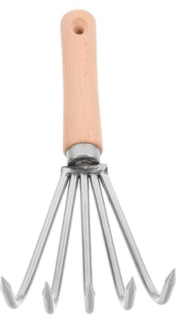 Toddmomy Rastrillo de Jardín Pequeño Acero Inoxidable con Mango de Madera Rastrillo Manual para Airear Tierra Deshierbar y Plantar Herramienta Versátil para Jardinería y Cultivo