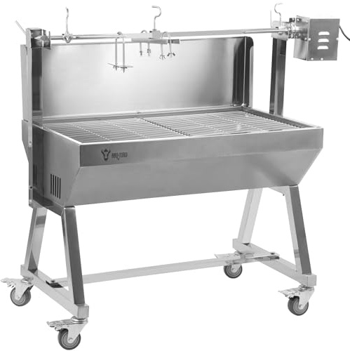 BBQ-Toro Barbecue portatile in acciaio inox, fino a 60 kg, griglia per arrosto con motore, griglia per maiale e agnello, griglia per maiale con ruote, spiedo elettrico