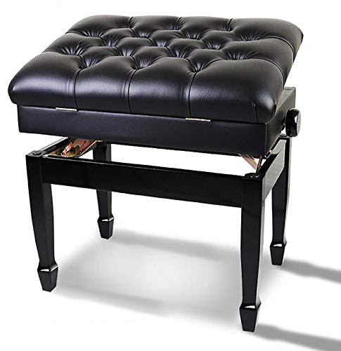 Pianopall Höjdjusterbar bänk för en person med tjockt och mjukt, andningsbart läder, vadderat, tillräckligt med musikförvaring, design svart, svart - en storlek,Zwart-One Size