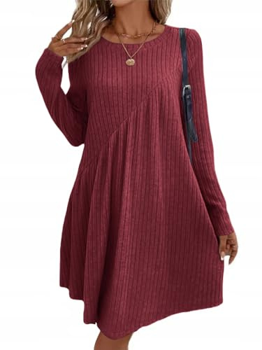 Sukiglam Vestido Mujer Casual Manga Larga Invierno Otoño Vestidos Punto Suave Holgado Mini Vestido Corto Cuello Redondo Elegante Líne A Vestidos Suéter para Diario Fiesta Trabajo