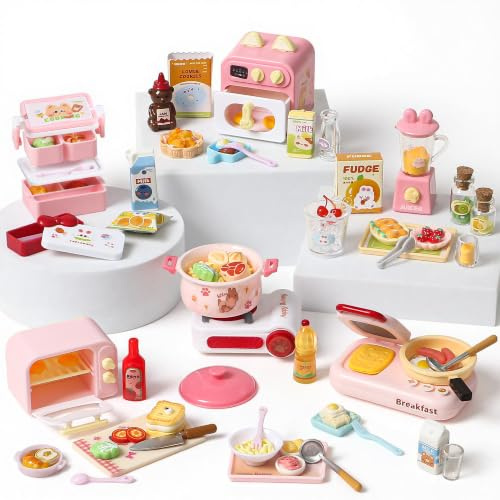 Kitchen Play Set 100+ Pieces for Ages 3+ - Pretend Cooking Toy Set | Dolls House Food Accessories with Oven Blender & Clay - Role Play Creative Activities for Girls Boys Indoor Imaginative Fun