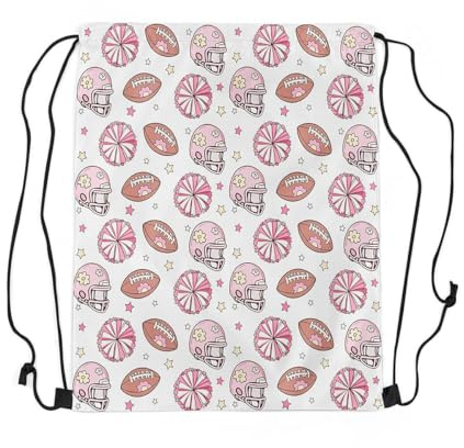 Manfei American Football Helmet Drawstring Bag 13x16,Rugby Ball Sport Games Competition Draw String Backpack for Girls Women Boys,Stars Daisy Flowers Cartoon Gym Sports Sackpack String Bag,Pink
