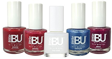 5 x Little BU® Non-Toxic Colour Nail Polish for Kids Teens and Mums (Alexi, Emilia, Emma, Sawyer & Top Coat) - 5 x 9ml - MADE IN FRANCE