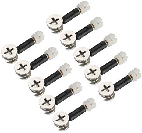 sourcing map 3-in-1 Meubles Connexion Trousse 15mm OD Came Raccord M6x35mm Goupille Vis 10.7mm OD Pré-inséré écrou 10 Ensembles