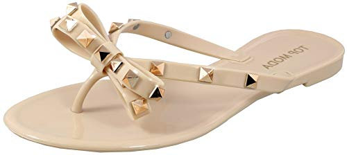 TOP Moda Damen-Flip-Flops mit Nieten und Schleife, Hautfarben, 41 EU