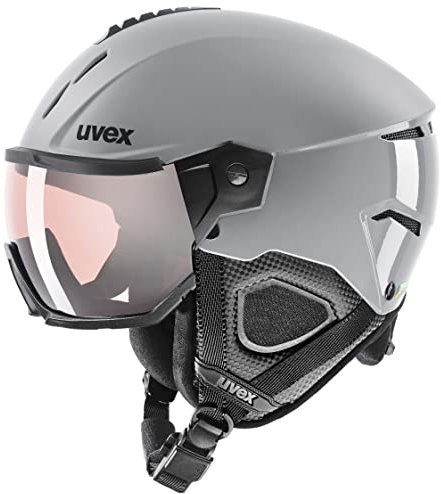 uvex Instinct Visor pro v - robuster Skihelm für Damen und Herren - selbsttönend - optimierte Belüftung - Rhino - 53-56 cm