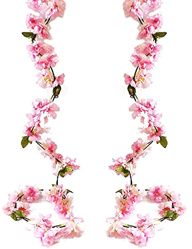 2 Pezzi 180cm Fiori di Ciliegio Artificiali in Seta Finti Piante Artificiale Fiore Appeso Vite Ghirlande di Falso di Ciliegio Fiori Finti Ghirlanda per Decorazioni Matrimonio Casa Giardino Nozze