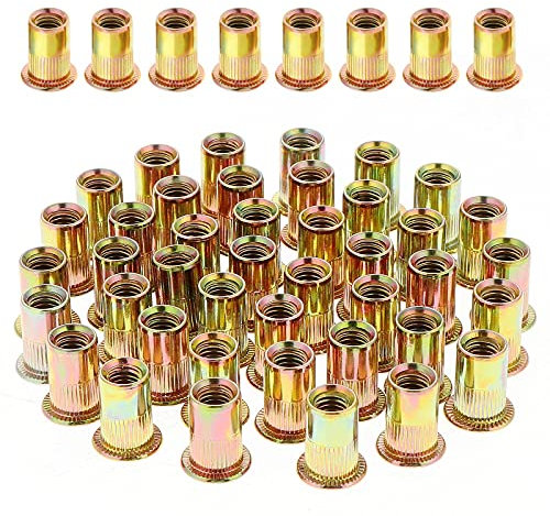 Gueenky 100 Piezas Tuercas Remachables de Acero al Carbono Galvanizadas, M10 Remaches Roscados Tuercas Remachables, Kit de Tuercas Remachables para Muebles Madera (17 mm x 21 mm)