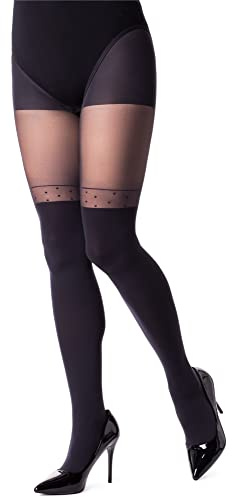 NOQ Stockings Imitation Tights Matt Semi Sheer Ladies Sexy Pantyhose Over-knee Pattern Office Date Patterned Outfit, Glam Nero/Bianco M