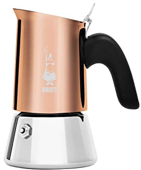 Bialetti Caffettiera New Venus 2 tazze, manico antiscottatura, non adatta all'induzione, 2 tazze (85 ml), acciaio inossidabile, colore - rame, potenza - 3600