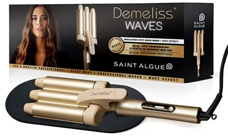 Demeliss SAINT ALGUE - WAVES Lockenstab - Wavy-Effekt Wellenstab - Keramik- und Turmalinbeschichtung - 10 Temperaturstufen - Für alle Haartypen - Mit hitzebeständiger Matte & Transporttasche.