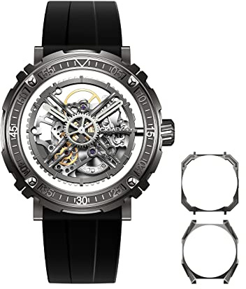 CIGA Design Automatik Uhr Herren, Magician-Serie Armbanduhr, Abnehmbares Gehäuse, Saphirglas, Fluorkautschuk-Armband, Uhren für Damen und Herren mit 3 Gehäuseformen(Titan)