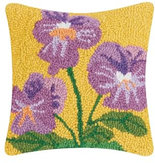 Peking Handicraft Pansies 10 Square Hooked Wool Throw Pillow with Polyfill Insert