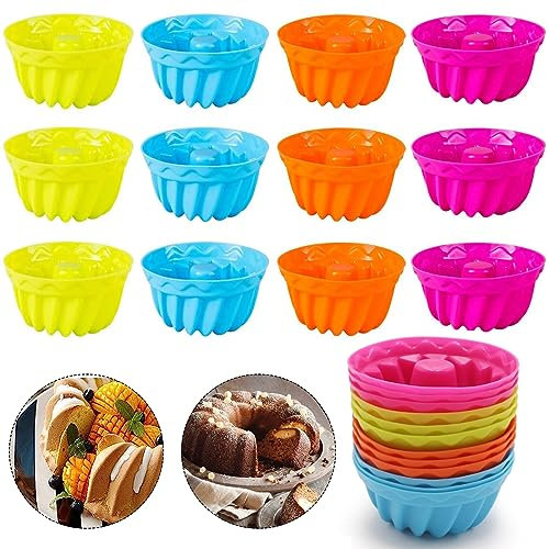 aghoer Lot de 24 mini moules à kouglof en silicone, moule à gâteau en spirale, pour pâtisserie, dessert, chocolat, pudding, gelée