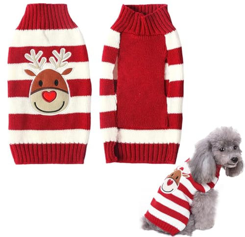 ROROJOYMA Hund Rollkragenpullover Weihnachten Hundepullover Muster Strickwaren Warme Hundepullover Elch Weihnachten für Kleine Mittlere Hundekatze (L)