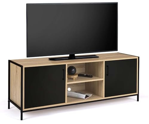 IDMarket - Meuble TV 140 cm Boston 2 Portes Noires Design Industriel