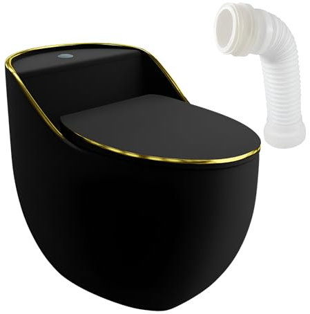 LAVITA Silia Rim Black/Gold Line Monobloc Toilettes avec Intégré Chasse, Abattant Automatique, Céramique Sans Bord, Cuvette Debout
