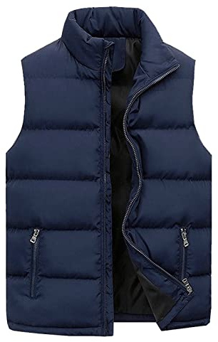 YOUYING Chaleco acolchado para hombre, con cremallera completa, cuello alto, para invierno, para exteriores, talla grande, ligero, con mangas, A# Azul marino, XX-Large
