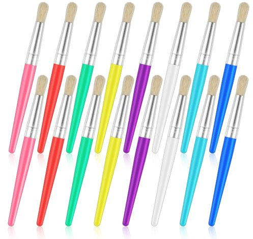 Ptwola 16 Pcs Large Chubby Toddler Paint Brushes Easy Clean and Grip Round Preschool Kids Watercolor Brushes Big Children Craft Painting Supplies Set for Acrylic Oil Washable Paint