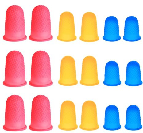 Ptwola 15 Stück Fingerschutz Silikon Gel Fingerlinge Gummi Finger Tip Pads Fingerhüte 3 Größen und Farben Wiederverwendbare Fingerpolster-Griffe für Papierkram, Schneiden, Sticken, Schnitzen