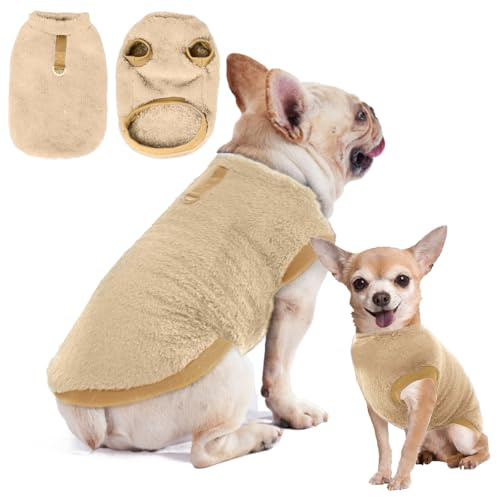 Pull-Over en Polaire pour Chien et Chat - Manteau d'Hiver avec Anneau en D - Vêtement pour Petite et Moyenne Taille (Brun, M)