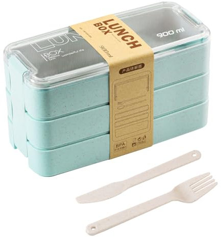 LiangYuanZen Boîtes à bento avec 2 couverts, 3 couches, robuste et élégante, convient pour adultes, pour l'école, le travail, les pique-niques, les voyages (vert)