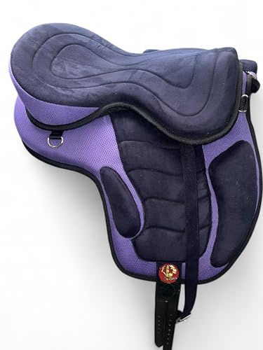 ADB CREATIONS Synthetic Treeless Freemax Horse Saddle Handmade Western Lightweight Synthetic Horse Saddle with Comfy Padded Seat Matching Girth and Aluminum Stirrups 10 to 18-Inch Seat (Purple)