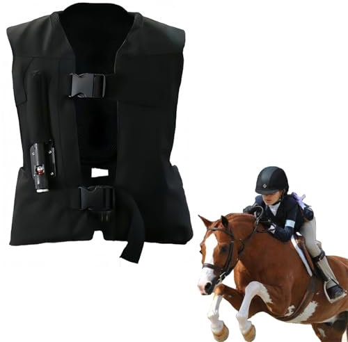 Kinder Reiten Airbag Weste, 4 Jahreszeiten Wiederverwendbare Justierbare Reitclub Reiten Training Schutzausrüstung (Schwarz,S)