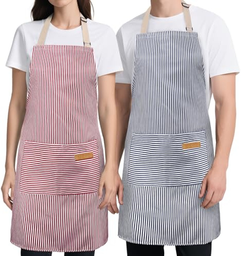Cardkiss 2 Pack Kitchen Cooking Aprons, Soft Aprons for Women Men with 2 Pockets Chef Apron with Adjustable Neck Strap and Long Tie