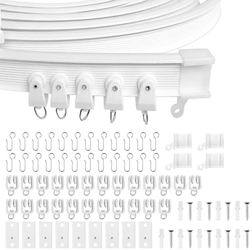 Rail de rideau de plafond flexible - 3 m - Blanc - Avec roulettes silencieuses - Idéal pour fenêtre de douche, camping-car, coin douche, intimité et décoration de la maison