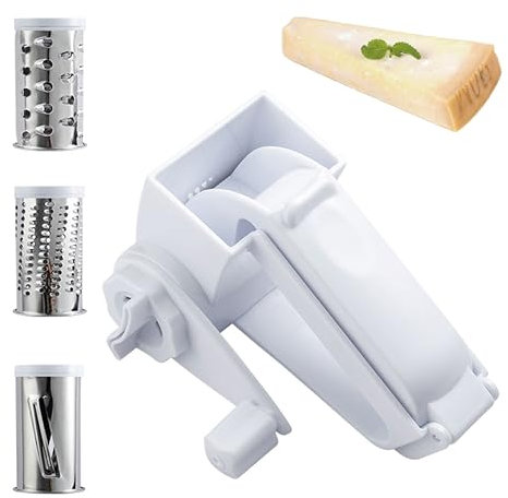 FUYTSUO Grattugia per parmigiano, grattugia per formaggio, grattugia per parmigiano con 3 tamburi in acciaio inox, grattugia compatta con manovella per la cucina, per tritare formaggio, noci