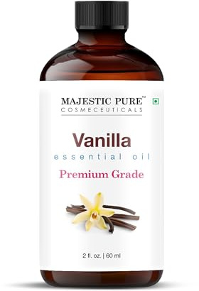 Majestic Pure Vanilla Essential Oil, 60ml Candle Making Scents | 100% Natural Essentials Oils Ideal for Relaxing Tense Mood, Eliminating Odor, Creating Peaceful Atmosphere for Sleep & Work