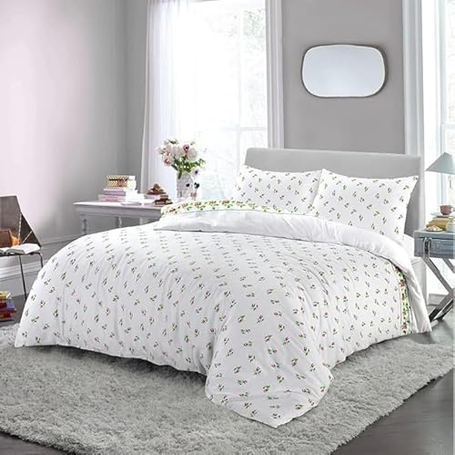Bella Nights Rosebud Flannelette Duvet Cover Set – 100% Brushed Cotton Floral Thermal Flannel Bedding Set Soft & Warm Cozy Quilt Cover With Pillowcases (Pink, King)