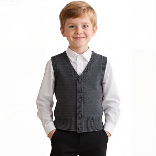 Yanmucy Boys Girls Knitted Vest V-Neck Sleeveless Knitwear Sweater School Uniform Matching Shirt Jumper Cardigan for Kids Aged 5-14 Years (UK, Age, 11 Years, 12 Years, Regular, Grey)
