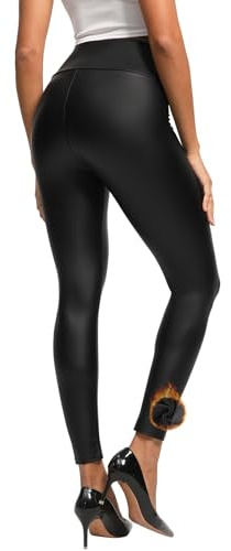 Lishang Leggins Cuero Mujer Push Up Elasticos Pantalones Piel Sintética Cintura Alta Leggins Termicos Mujer Invierno para Movimiento Fitness Negro Mate XXL