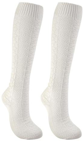 LGFKJNNJ Long German Bavarian Socks for Men – Knee-High Lederhosen Socks with Embroidery, Traditional Oktoberfest Costume Accessory (US, Alpha, Medium, Regular, Regular, White)