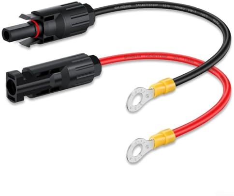 Lot de 2 rallonges de câble de connexion solaire PV étanches avec terminal pour systèmes d'énergie solaire 10 AWG 1500 V DC fil de cuivre étamé d'oxygène (50 cm)