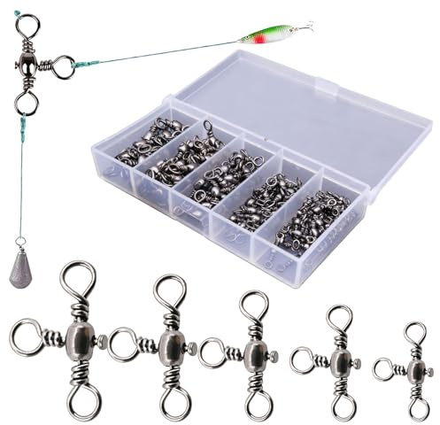 GodtKowty 100 Pcs 3 Way Swivel Fishing Tackle: Stainless Steel Triple Swivels with Black Nickel Coating for Saltwater and Freshwater Fishing, for Catfish and Shaddock Rigging