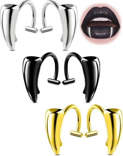 OUFER 6 Pezzi Finto Piercing Labbro 316L Acciaio Chirurgico Anello Labret Cerchio per Labbro Inferiore Regolabile Kit Anello Denti di Vampiro Gioielli Non-Piercing per Donne Uomini