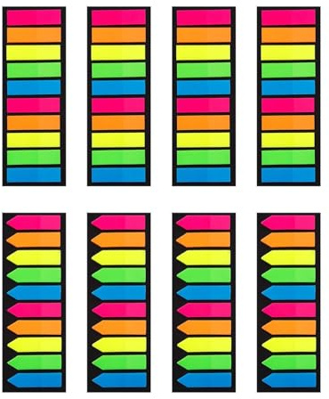 Fysaran Marcador lateral autoadhesivo, 1600 unidades, 2 diseños, 5 colores, notas adhesivas, notas adhesivas, rotulador de página reposicionable, se puede escribir para marcar y resaltar páginas