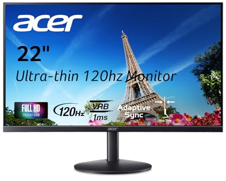 acer SB223Q J0bi 22 Full HD 1920 x 1080 Ultra-Thin Home Office Monitor | Adaptive-Sync Support (FreeSync Compatible) | Up to 120Hz Refresh Rate | 1ms VRB | sRGB 99% | Tilt | HDMI 1.4 & 1 x VGA Port