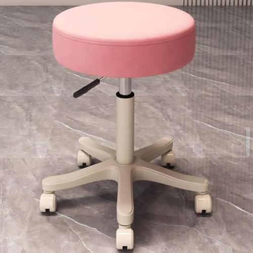 Snurrpall med Hjul Hemmakontor Rullande pall PU Läder Höjdjustering Skönhet Pall Laboratorium Köksmassage SPA-pallar Kontorspall Stol på Hjul(Rosa,4pcs)