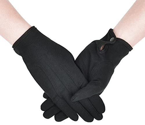 Zenssia Parade Formal White Cotton Gloves with Snap Cuff, 1 Pair, Black