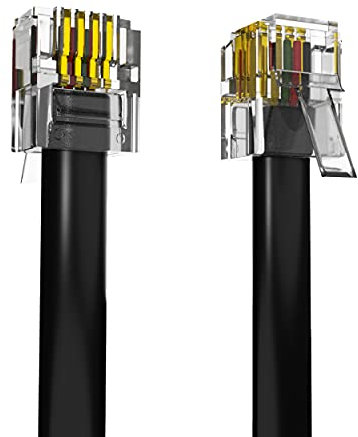 ASNQ RJ11 High Speed Broadband Cable for Landline Telephone, Router, Modem to Phone Socket or Microfilter - 5m ADSL With OFC Wires and PVC Cover - Internet DSL, Flat, Black