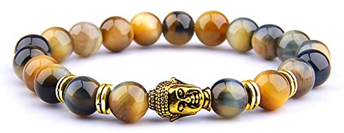 8 mm kungligt blå tigeröga armband män silverfärg Buddha-huvud berlock armband kvinnor amulett Vinatge gul sten pärlor pulsera, dröm tiger-1,19 cm