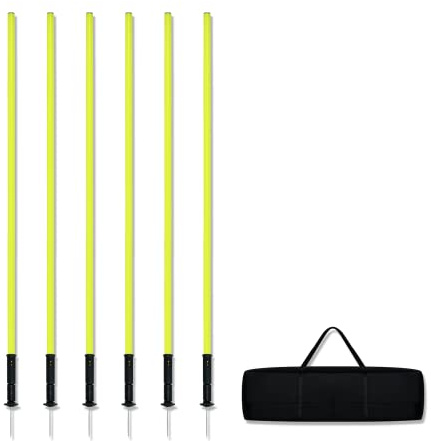 Froadp Bastones de Eslalon de Plástico 1,5m Accesorios de Entrenamiento de Fútbol Set de Agility para Perros Set de Entrenamiento de Fútbol con Clavos Metálicos para el Suelo y Muelles (Juego de 6)