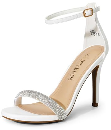 DREAM PAIRS Sandali da donna con tacco a spillo e punta aperta, scarpe sexy, Strass bianchi, 43 EU