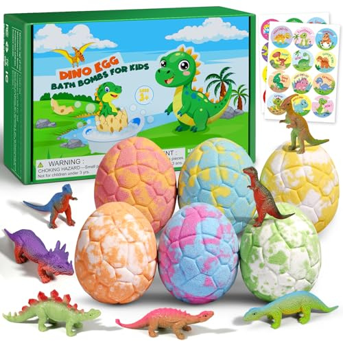 Bath Bombs for Kids with Dragon Toys Inside, Easter Basket Stuffers for Toddlers, Sanyi Dinosaur Toys Gifts for Kids 3-7, Dino Egg Fillers Bubble Bath Birthday Gifts for Boys Girls